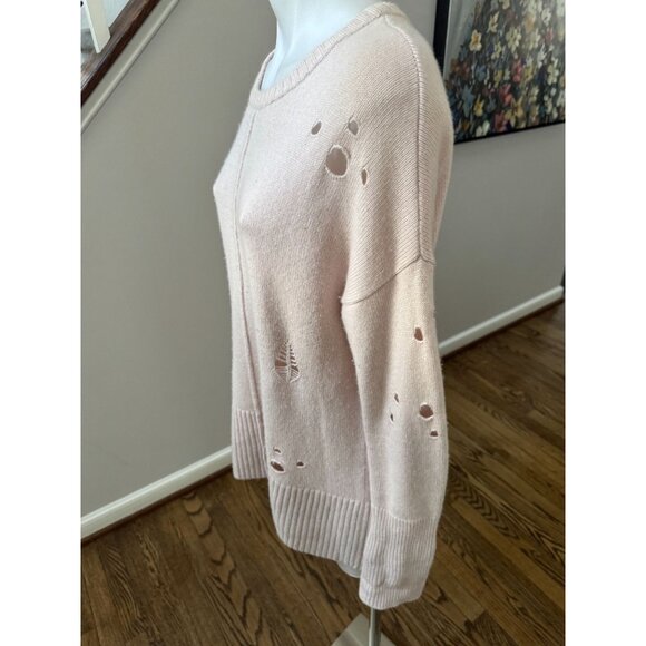 Autumn Cashmere Wool Cashmere Distressed Crew Neck Sweater Pink Size Small - Picture 2 of 3